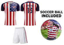 Load image into Gallery viewer, Team USA FIFA World Cup 2019 Girls Youth Soccer Jersey + Shorts + Soccer Ball Morgan 13