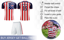 Load image into Gallery viewer, Team USA FIFA World Cup 2019 Girls Youth Soccer Jersey + Shorts + Soccer Ball Morgan 13